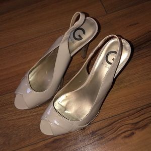 Nude Sling Platform Peep Toe Pumps